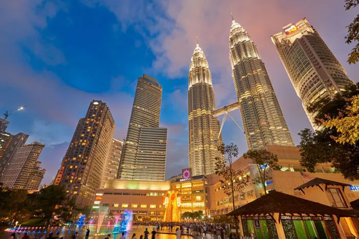 City skyline at dusk